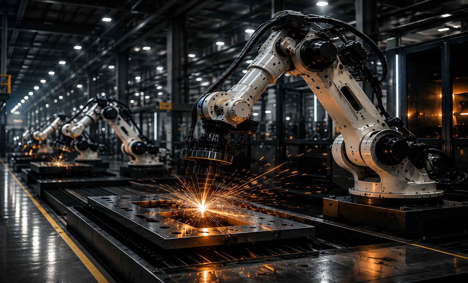 heavy manufacturing machinery laser cutter in a factory
