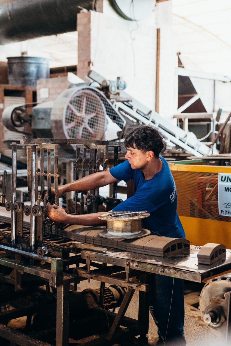 Worker operating machinery